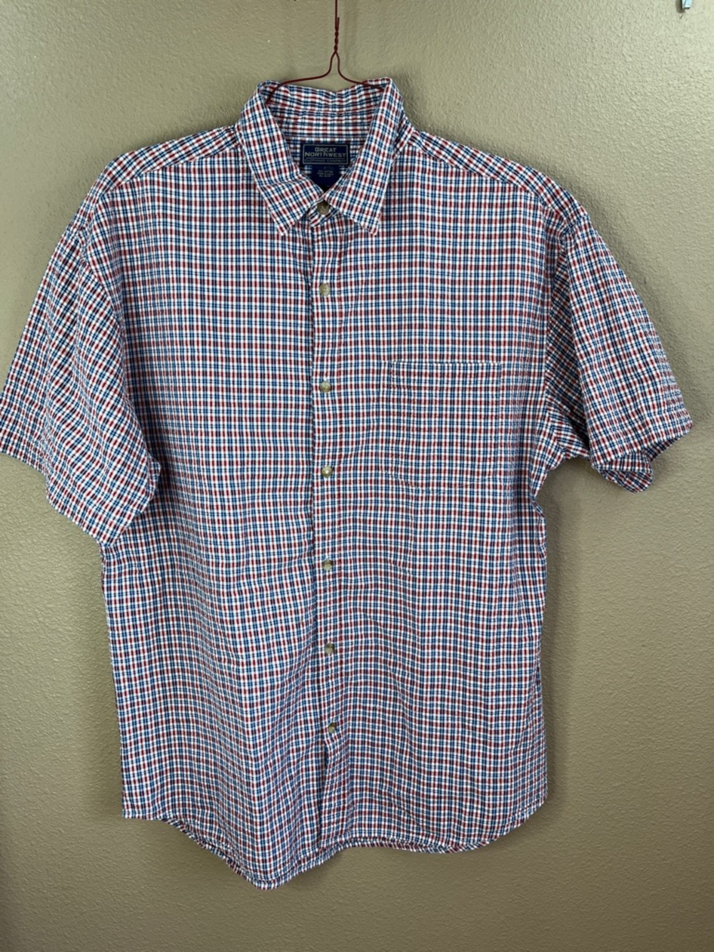 Izod Short-Sleeve Plaid Button-Down Shirt - Red/Blue/White